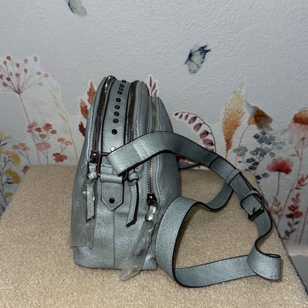 T-Shirt & Jeans Light Blue Studded Crossbody Handbag - Slate Blue - Picture 4 of 10